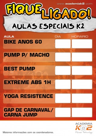 Cartaz Academia K2 - Aulas Especiais